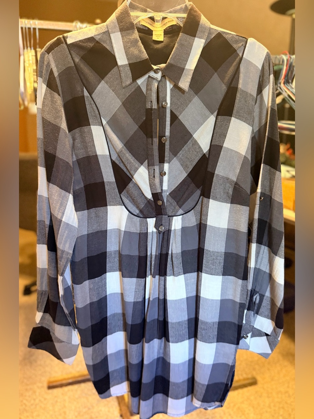 Vintage America Black and White Plaid Button-Front Tunic